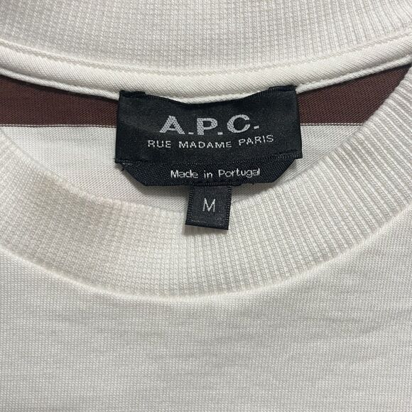 A.P.C. Rue Madame Paris Men Unisex T-Shirt Portugal Stripe Brown & White Medium - Picture 3 of 7